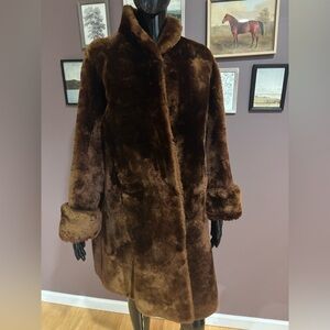 Vintage 50’s Mid Century Lambskin Fur Full Length Lined Coat Size Medium